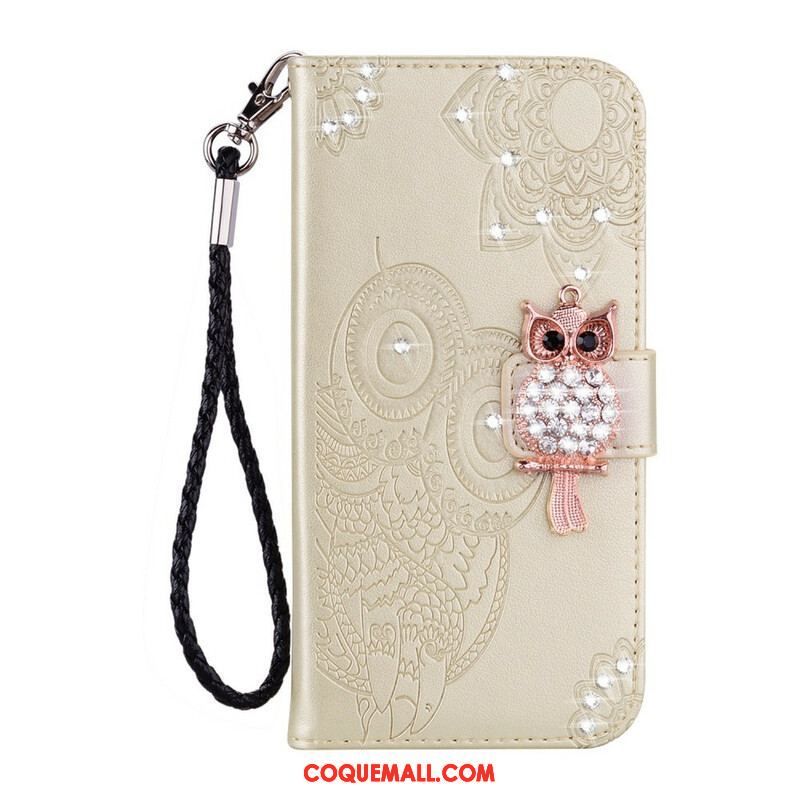 Housse Samsung Galaxy S21 5G Hibou Mandala et Breloque