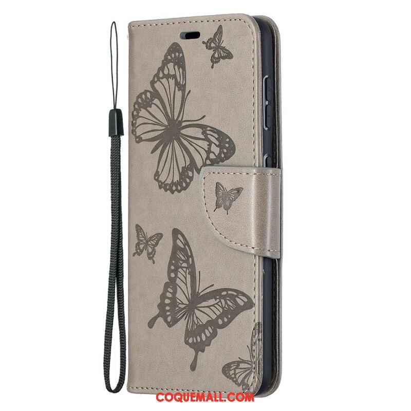 Housse Samsung Galaxy S21 5G Les Papillons en Vol avec Lanière