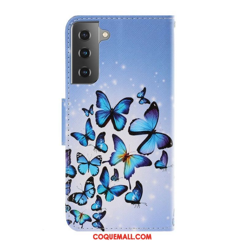 Housse Samsung Galaxy S21 5G Variations Papillons à Lanière