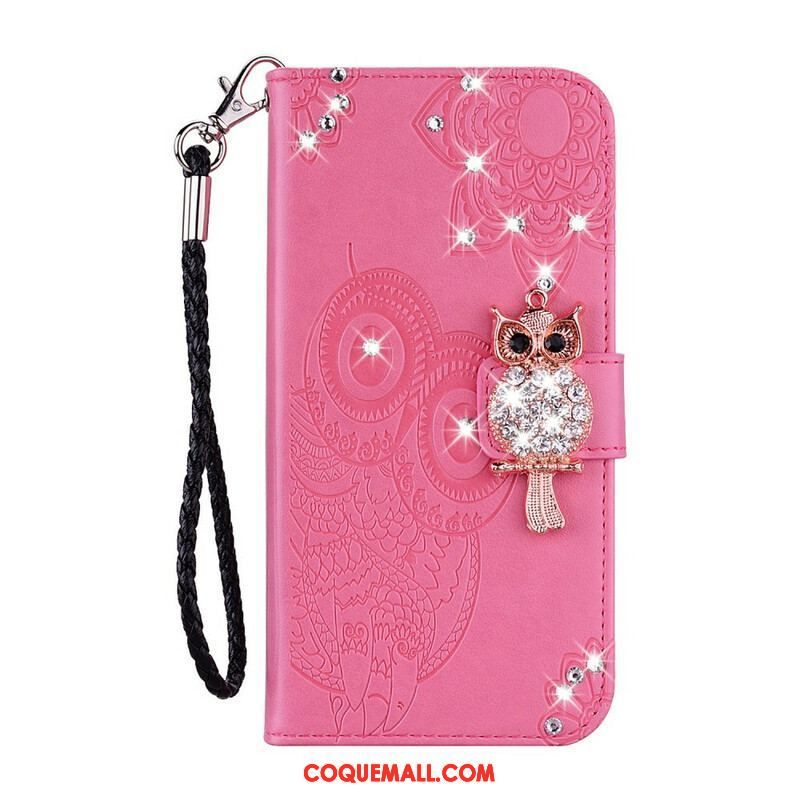 Housse Samsung Galaxy S21 FE Hibou Mandala et Breloque