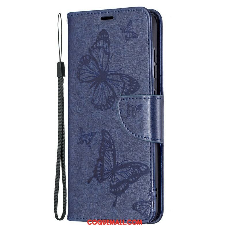 Housse Samsung Galaxy S21 FE Les Papillons en Vol avec Lanière