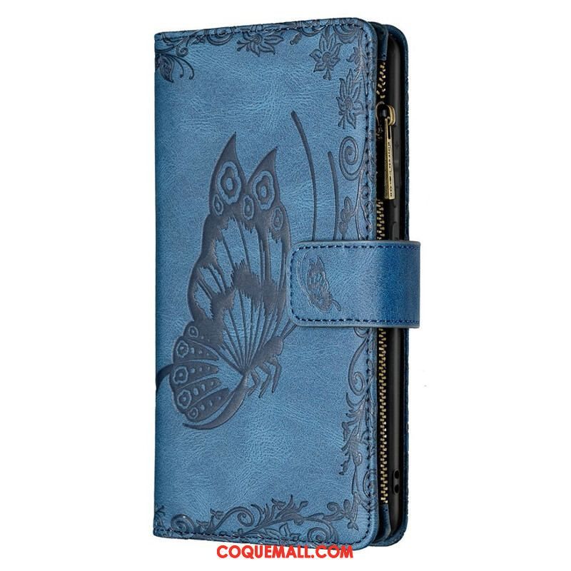 Housse Samsung Galaxy S21 FE Papillon Baroque Poche Zippée