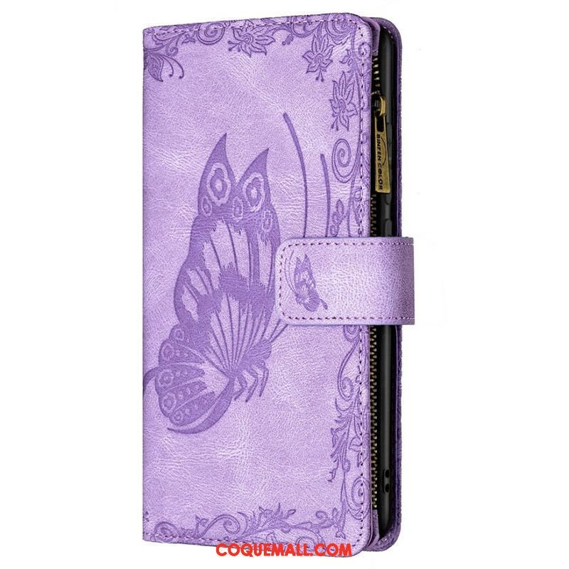Housse Samsung Galaxy S21 FE Papillon Baroque Poche Zippée