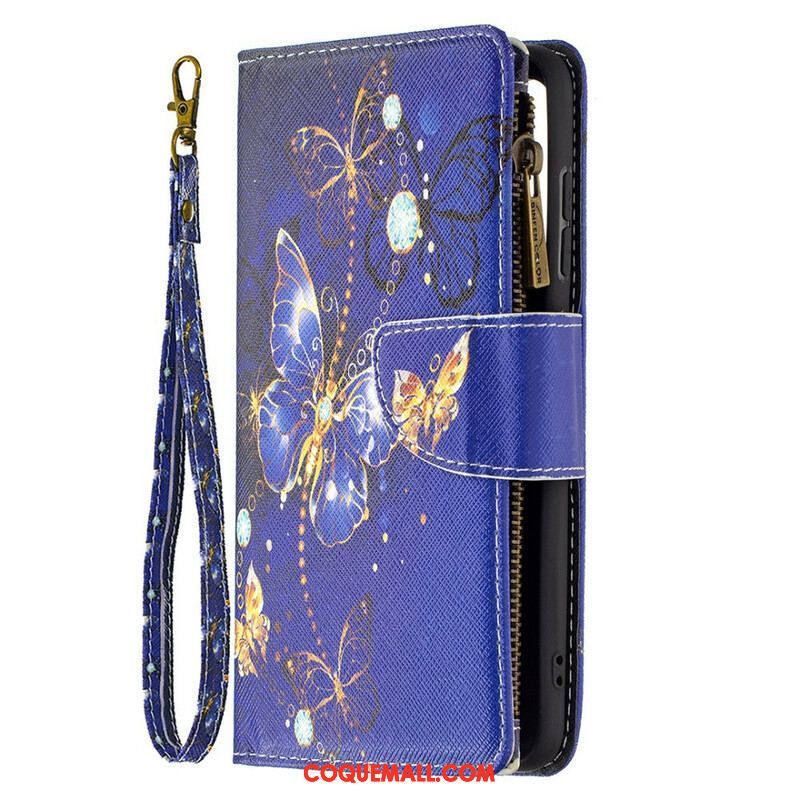 Housse Samsung Galaxy S21 FE Poche Zippée Papillons Papillons