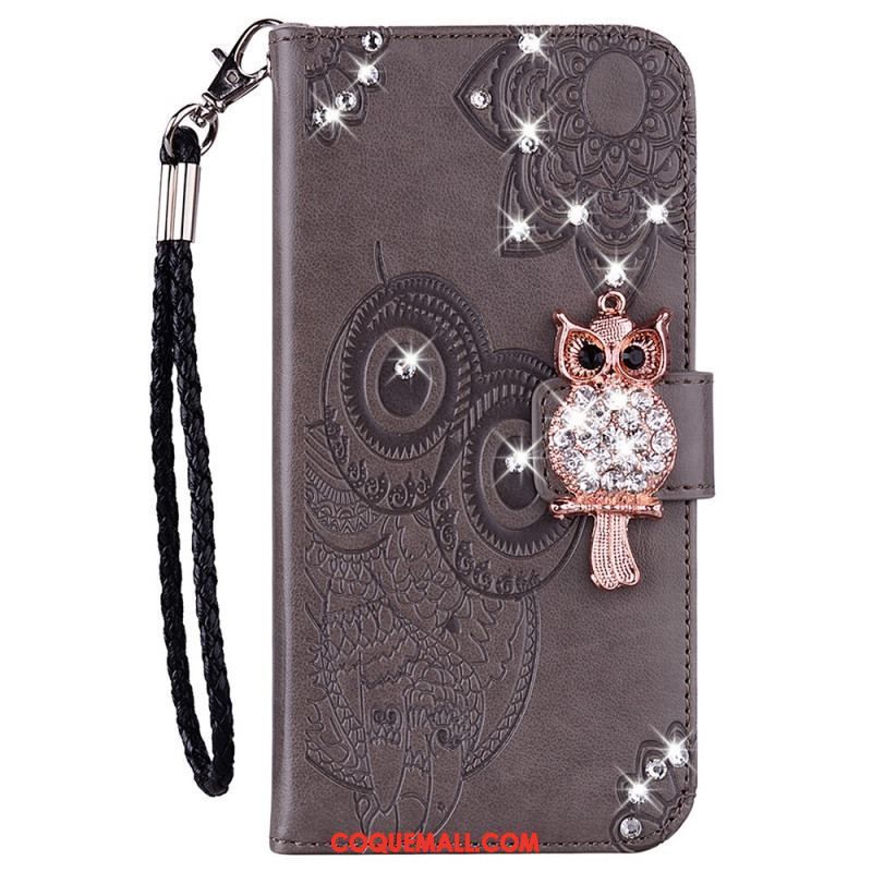 Housse Samsung Galaxy S22 5G Hibou Mandala et Breloque