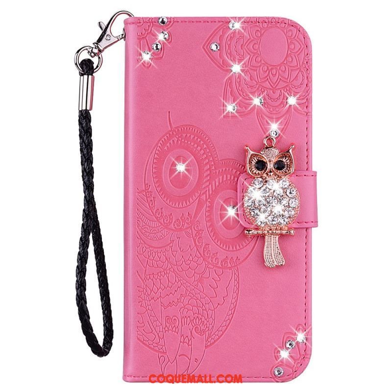 Housse Samsung Galaxy S22 5G Hibou Mandala et Breloque