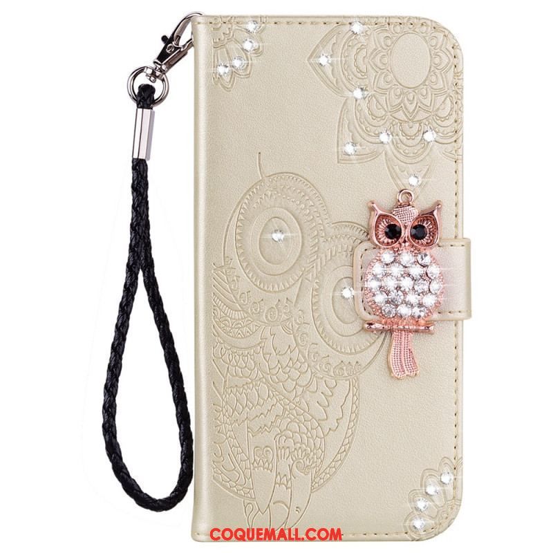 Housse Samsung Galaxy S22 5G Hibou Mandala et Breloque