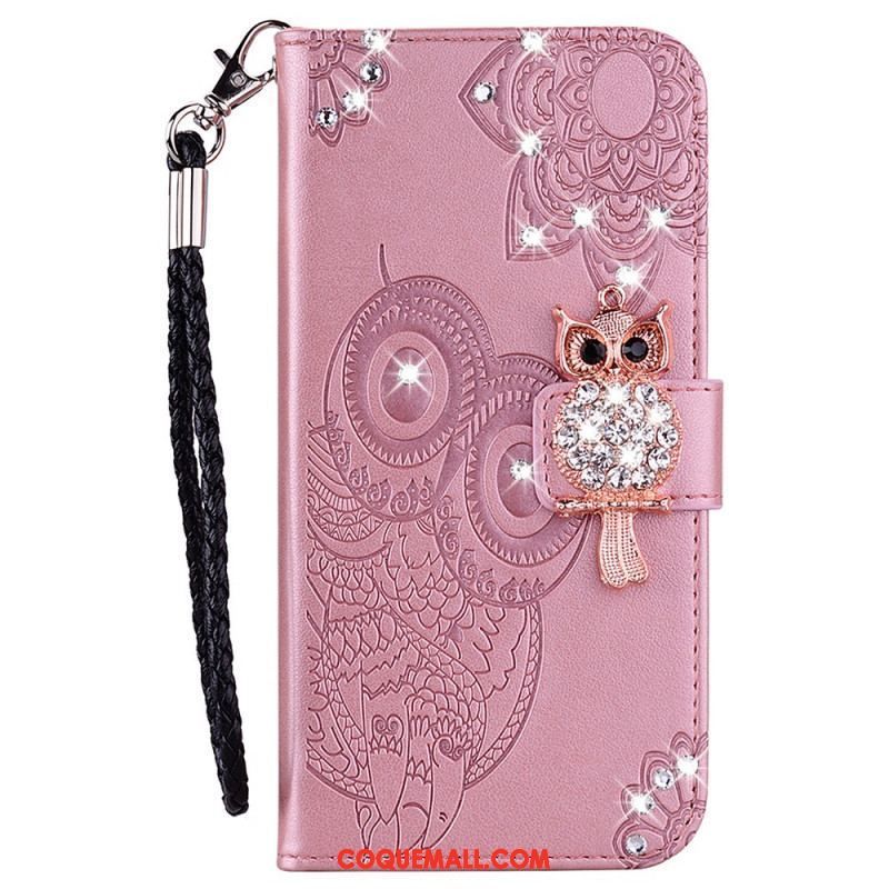 Housse Samsung Galaxy S22 5G Hibou Mandala et Breloque