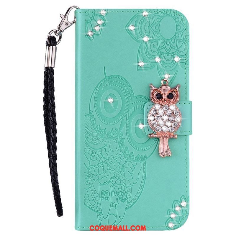 Housse Samsung Galaxy S22 5G Hibou Mandala et Breloque