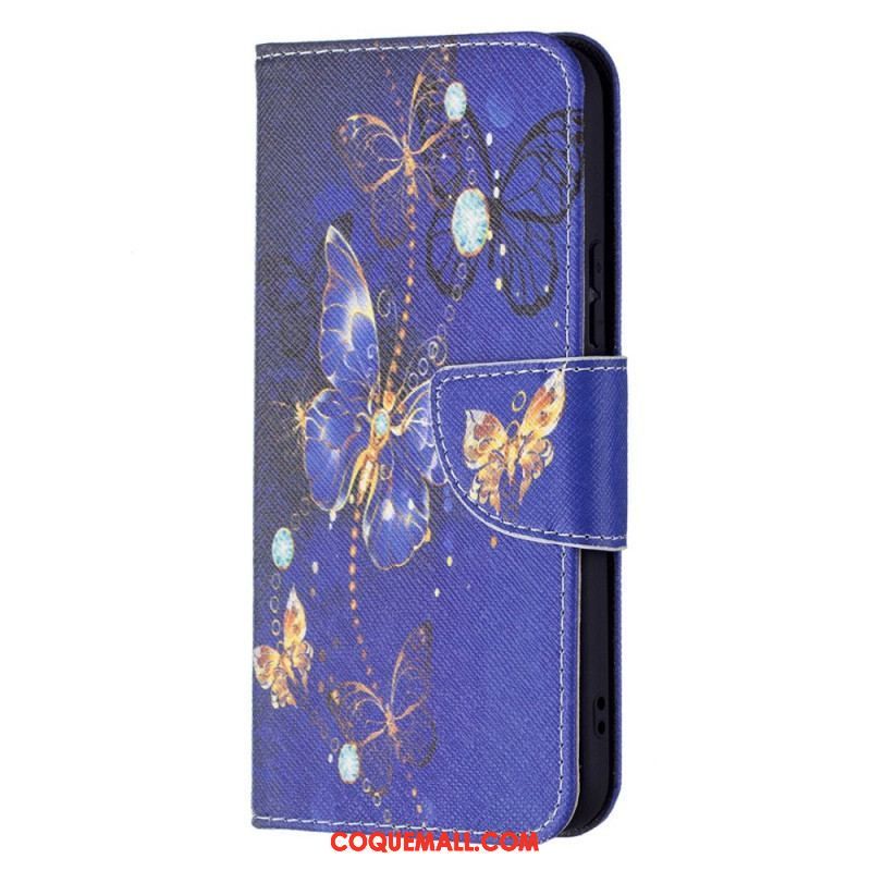 Housse Samsung Galaxy S22 5G Papillons Dorés