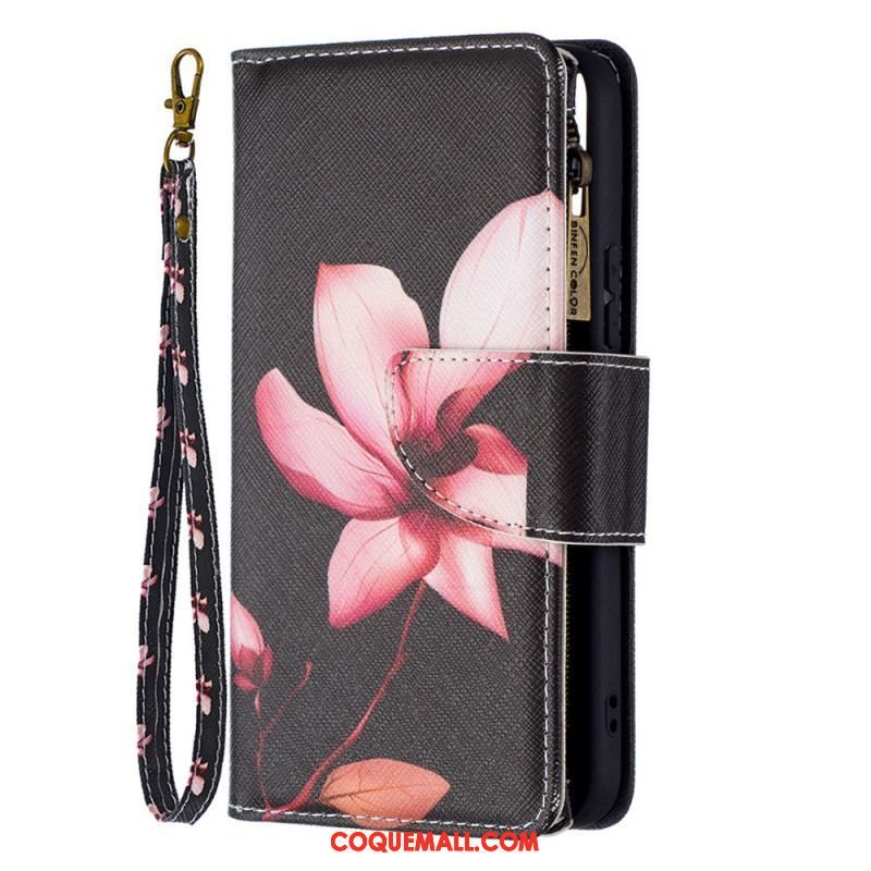 Housse Samsung Galaxy S22 5G Poche Zippée Fleur