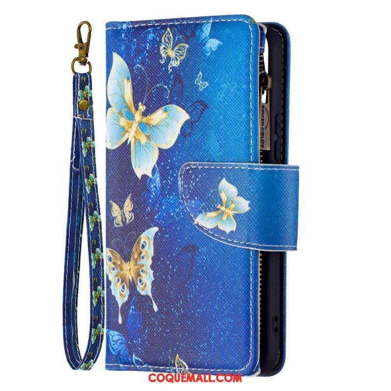 Housse Samsung Galaxy S22 5G Poche Zippée Papillons