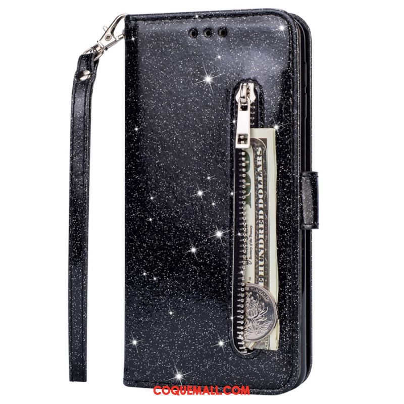 Housse Samsung Galaxy S22 5G Porte-Monnaie Paillettes