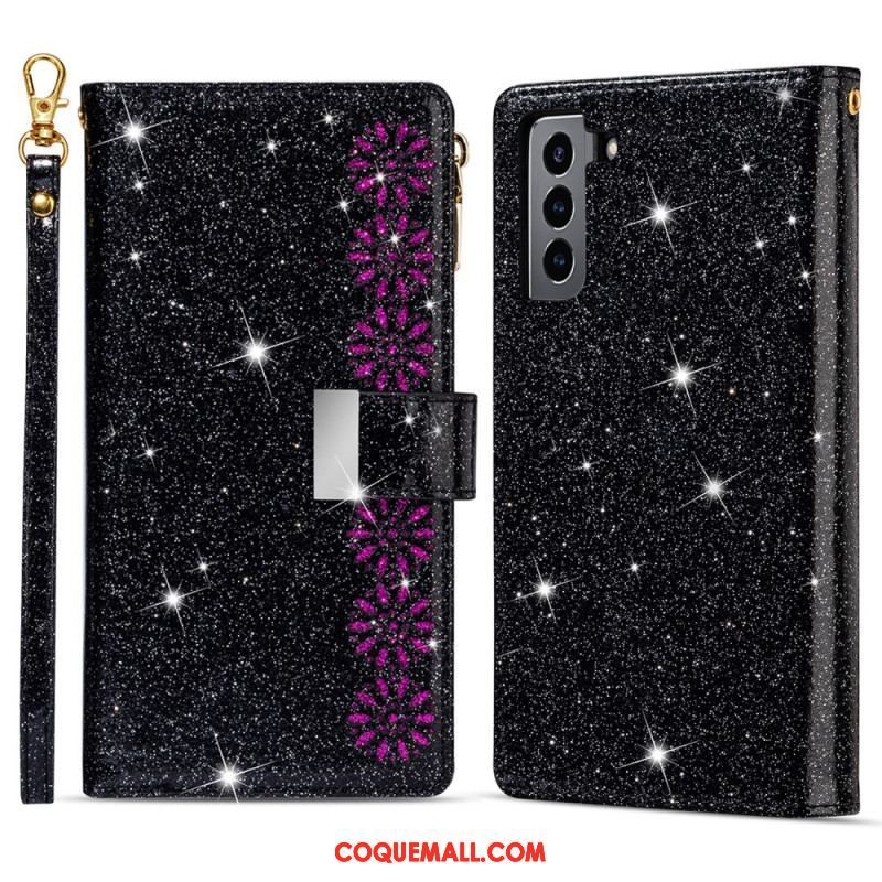 Housse Samsung Galaxy S22 Plus 5G Paillettes Portefeuille Zip