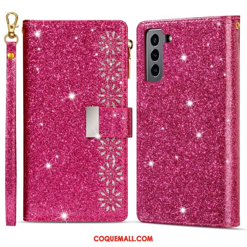 Housse Samsung Galaxy S22 Plus 5G Paillettes Portefeuille Zip