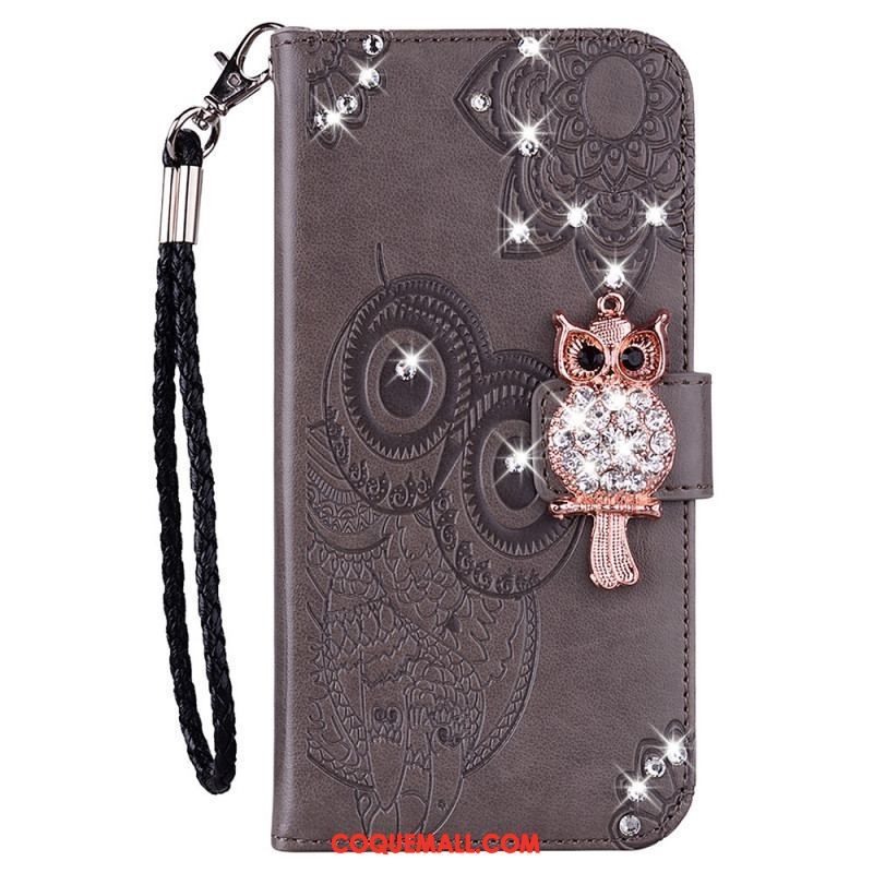 Housse Samsung Galaxy S22 Ultra 5G Hibou Mandala et Breloque