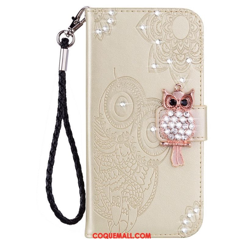 Housse Samsung Galaxy S22 Ultra 5G Hibou Mandala et Breloque