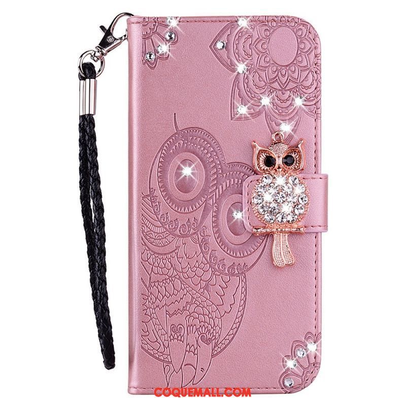 Housse Samsung Galaxy S22 Ultra 5G Hibou Mandala et Breloque