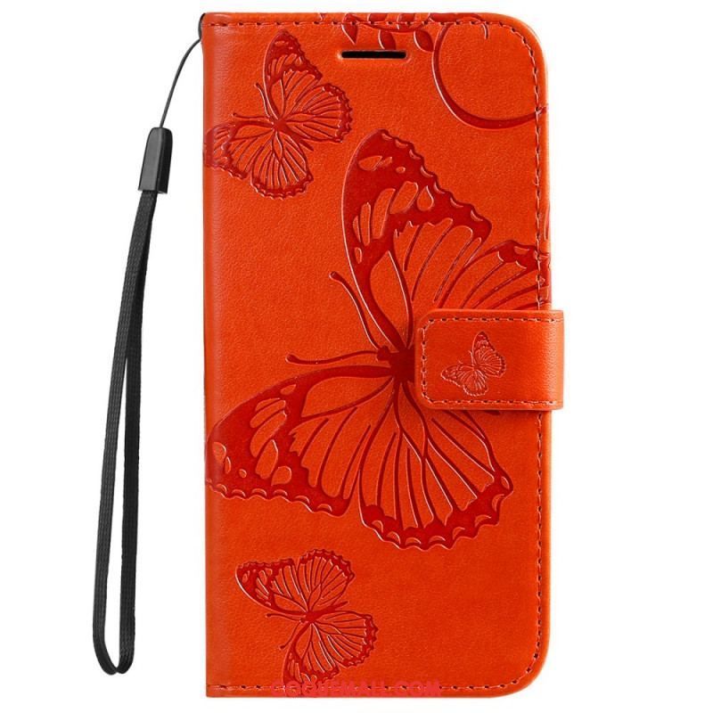 Housse Samsung Galaxy S22 Ultra 5G Papillons Géants à Lanière
