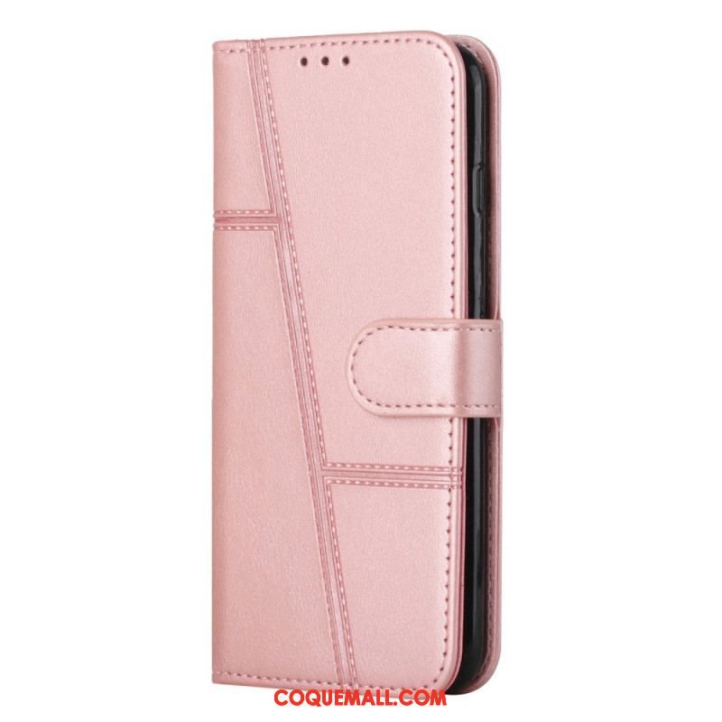 Housse Samsung Galaxy S23 5G Style Cuir Géométrique à Lanière