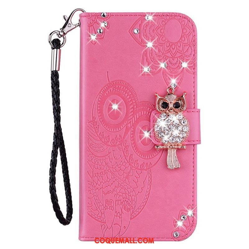 Housse Samsung Galaxy S23 Ultra 5G Hibou Mandala et Breloque