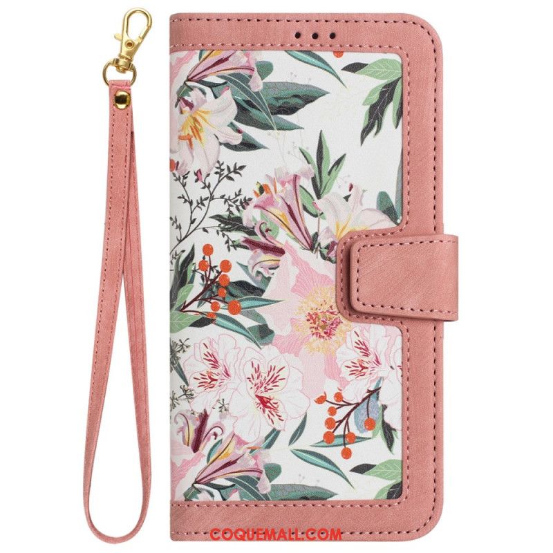 Housse Samsung Galaxy S24 5G Motif Floral Artistique à Lanière