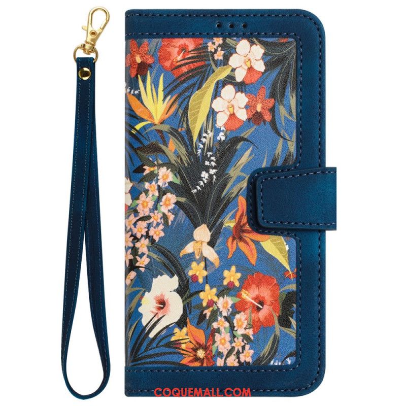 Housse Samsung Galaxy S24 5G Motif Floral Artistique à Lanière