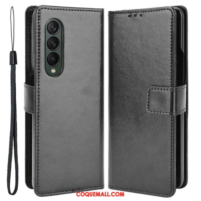 Housse Samsung Galaxy Z Fold 4 Classique à Lanière Simili Cuir Lisse