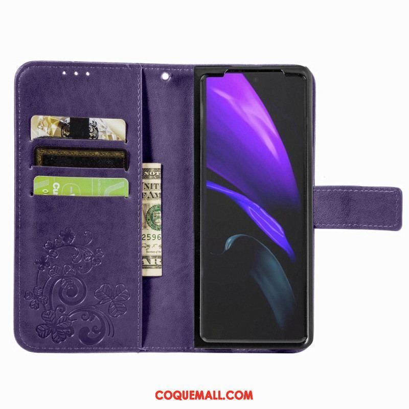 Housse Samsung Galaxy Z Fold 4 Motif Trèfles avec Lanière