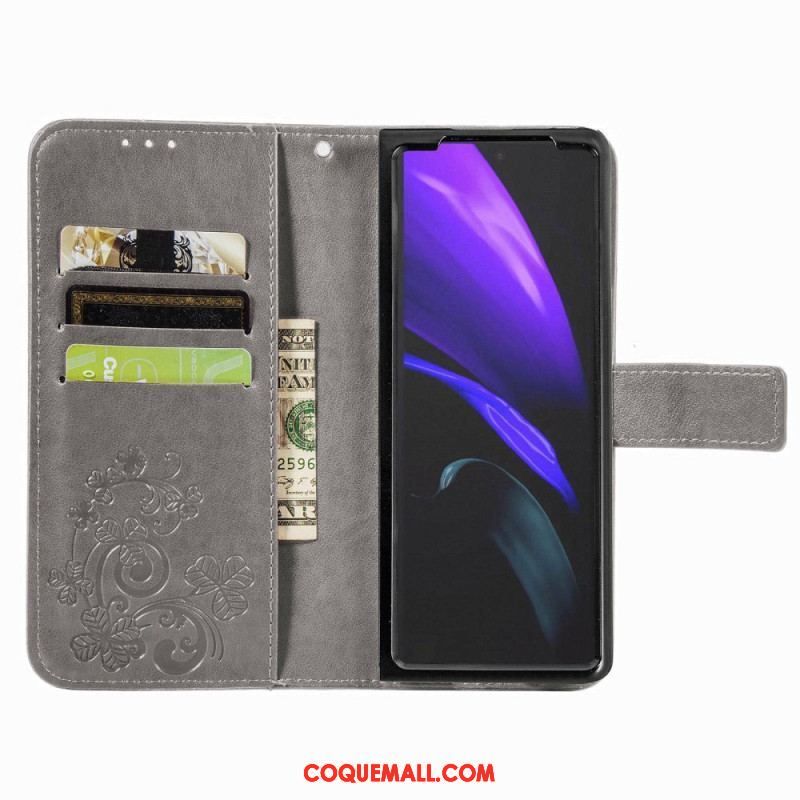 Housse Samsung Galaxy Z Fold 4 Motif Trèfles avec Lanière