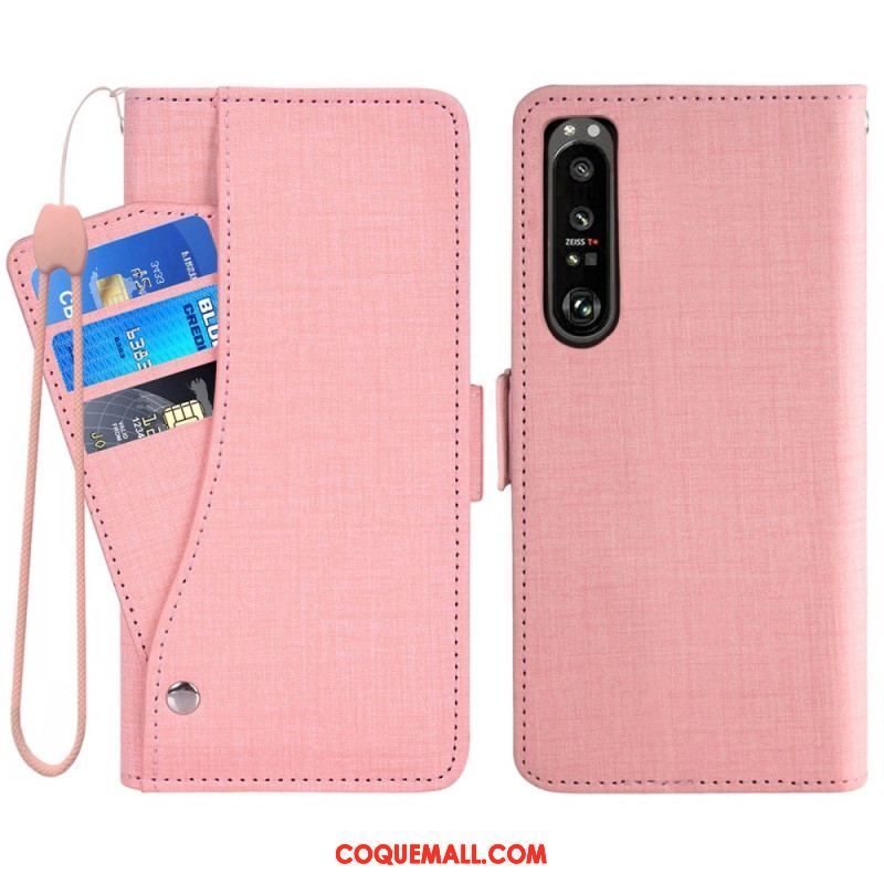 Housse Sony Xperia 1 IV Jeans avec Porte-Cartes Rotatif