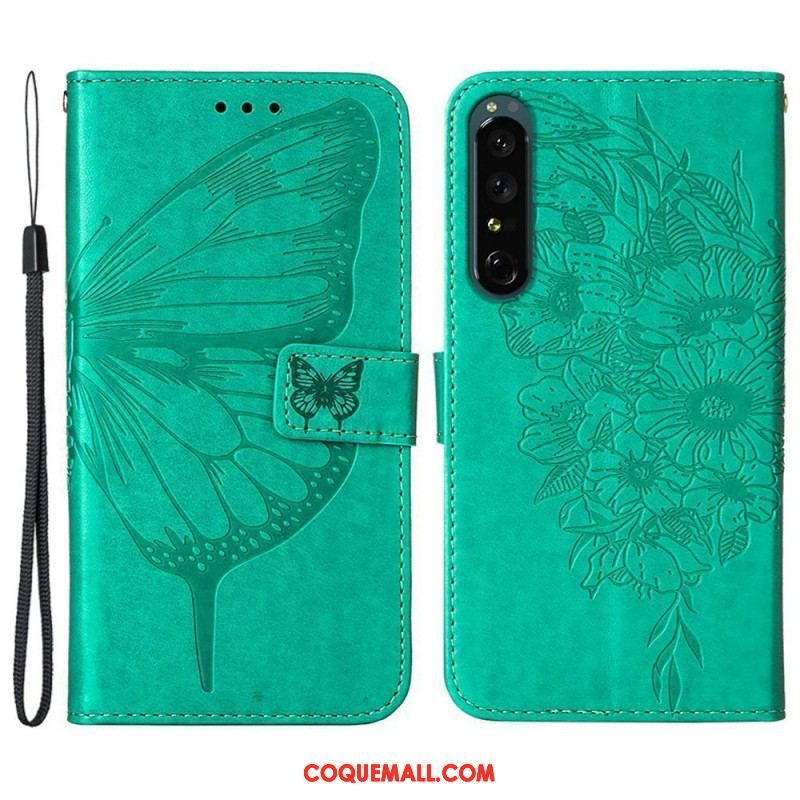 Housse Sony Xperia 1 IV Papillon avec Lanière