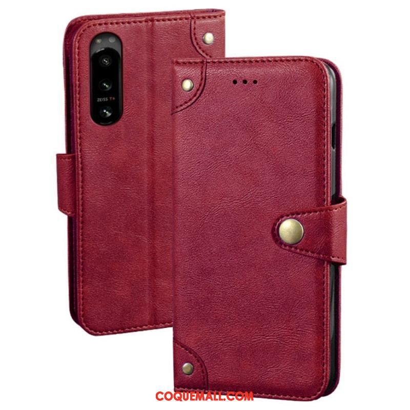 Housse Sony Xperia 5 IV Style Cuir avec Rivets IDEWEI