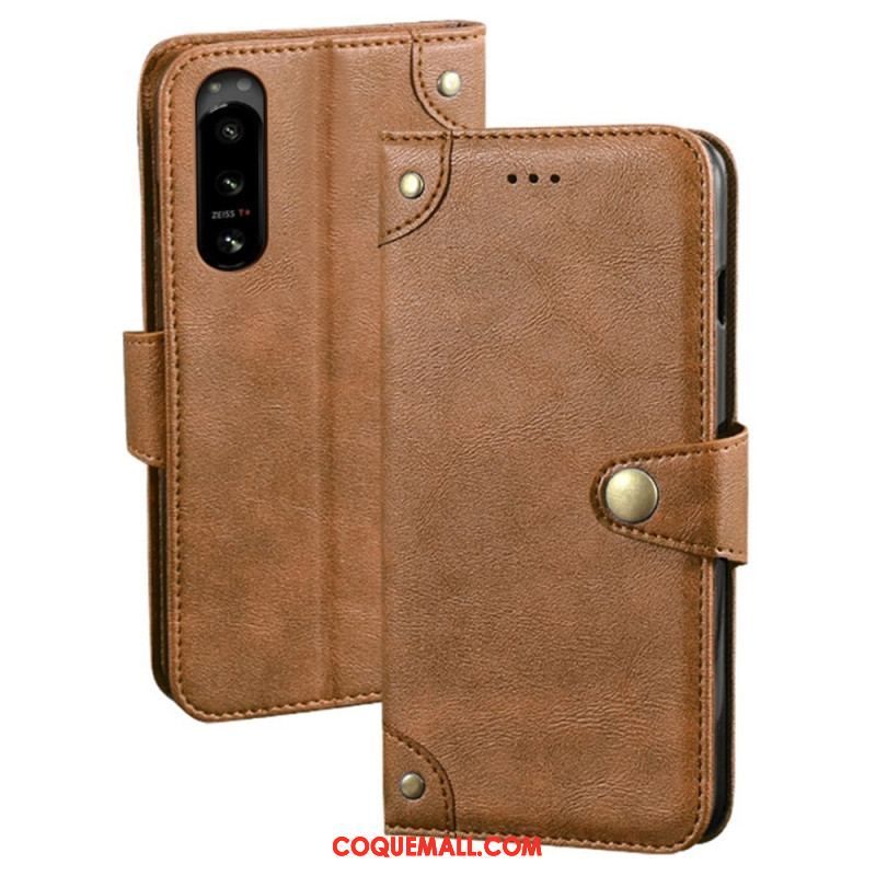 Housse Sony Xperia 5 IV Style Cuir avec Rivets IDEWEI