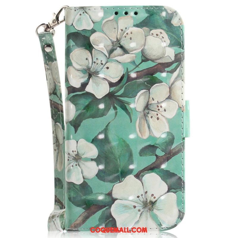 Housse Xiaomi 12 / 12X Fleurs Blanches à Lanière