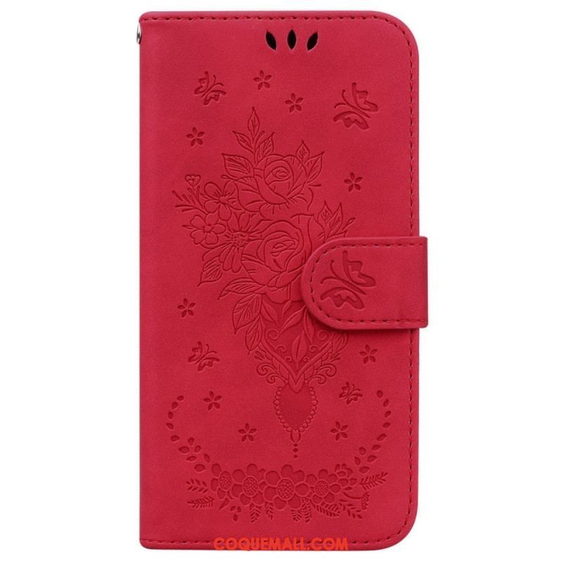 Housse Xiaomi 12 / 12X Roses et Papillons à Lanière