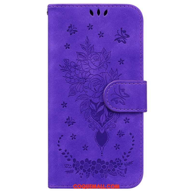 Housse Xiaomi 12 / 12X Roses et Papillons à Lanière