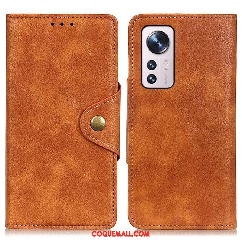 Housse Xiaomi 12 Pro Simili Cuir Vintage et Bouton