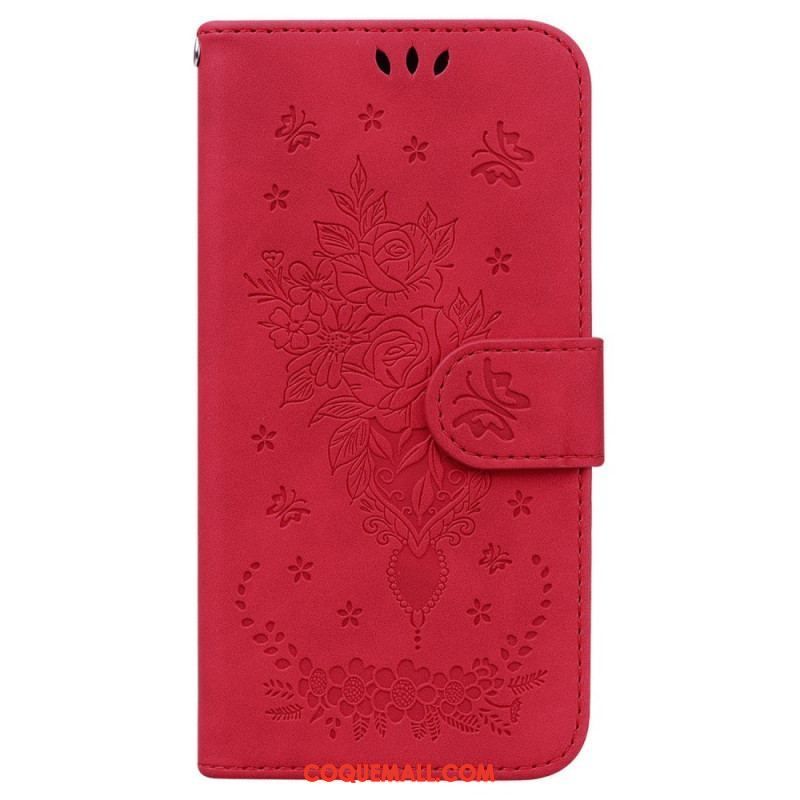 Housse Xiaomi 13 Pro Roses et Papillons à Lanière