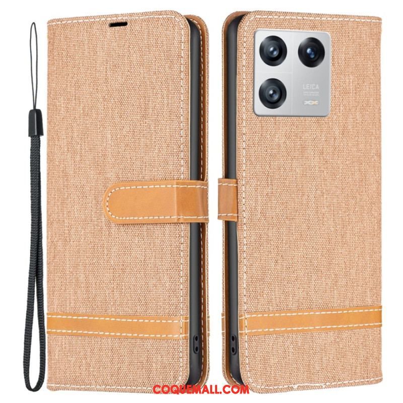 Housse Xiaomi 13 Tissu et Effet Cuir à Lanière