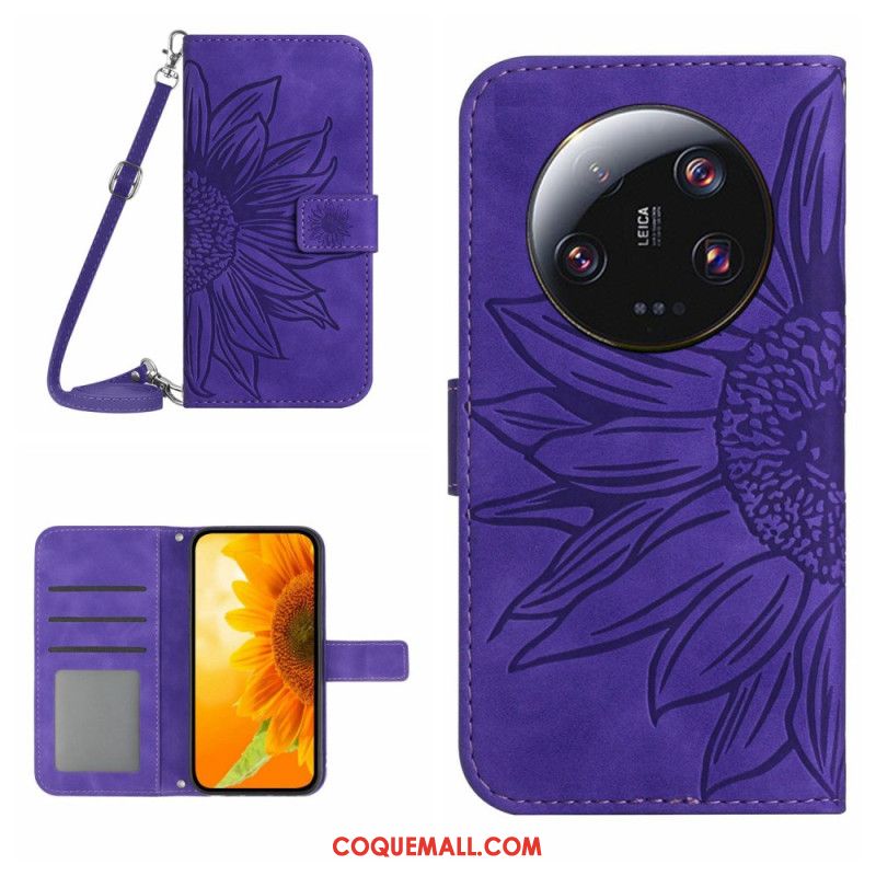 Housse Xiaomi 14 Ultra Motif Tournesol avec Bandoulière