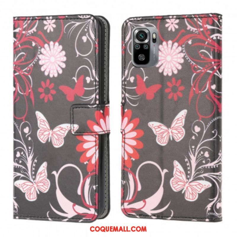 Housse Xiaomi Redmi Note 10/10S/Poco M5s Papillons et Fleurs
