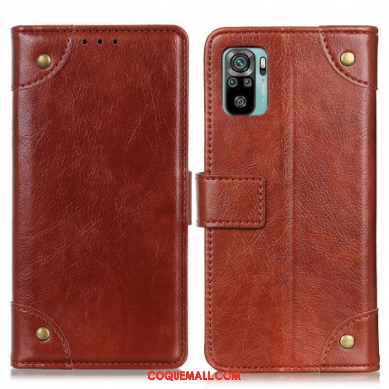 Housse Xiaomi Redmi Note 10/10S/Poco M5s Style Cuir Nappa Rivets Vintage