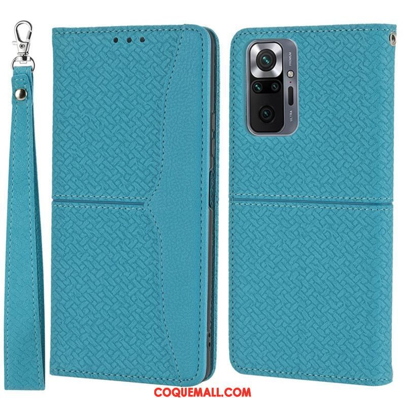 Housse Xiaomi Redmi Note 10 Pro Style Cuir Tissée à Lanière