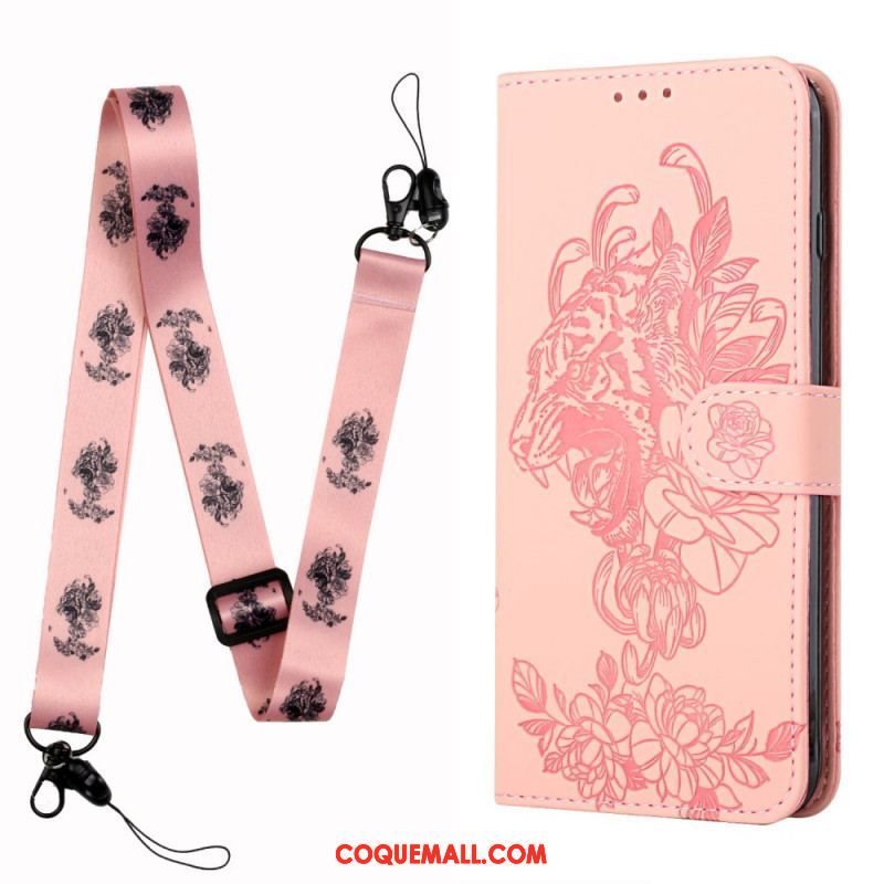 Housse Xiaomi Redmi Note 10 Pro Tigre Baroque à Lanière