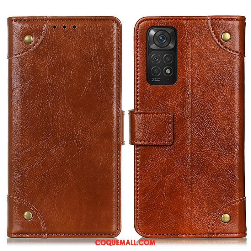 Housse Xiaomi Redmi Note 11 / 11s Style Cuir Nappa Rivets Vintage