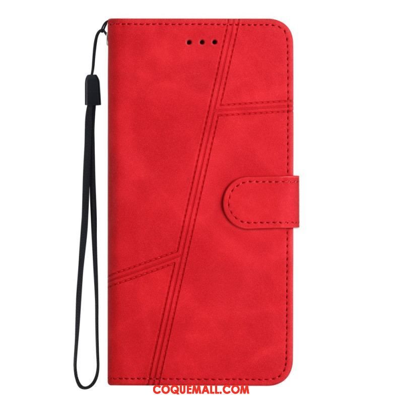 Housse Xiaomi Redmi Note 12/Poco X5 5G Style Cuir Géométrique à Lanière