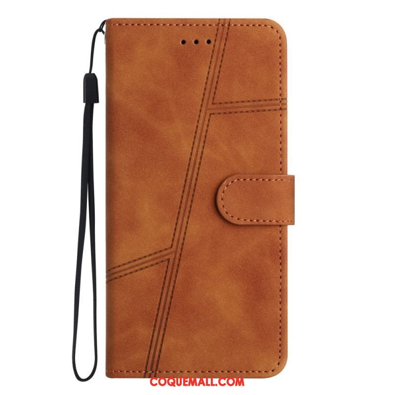 Housse Xiaomi Redmi Note 12/Poco X5 5G Style Cuir Géométrique à Lanière