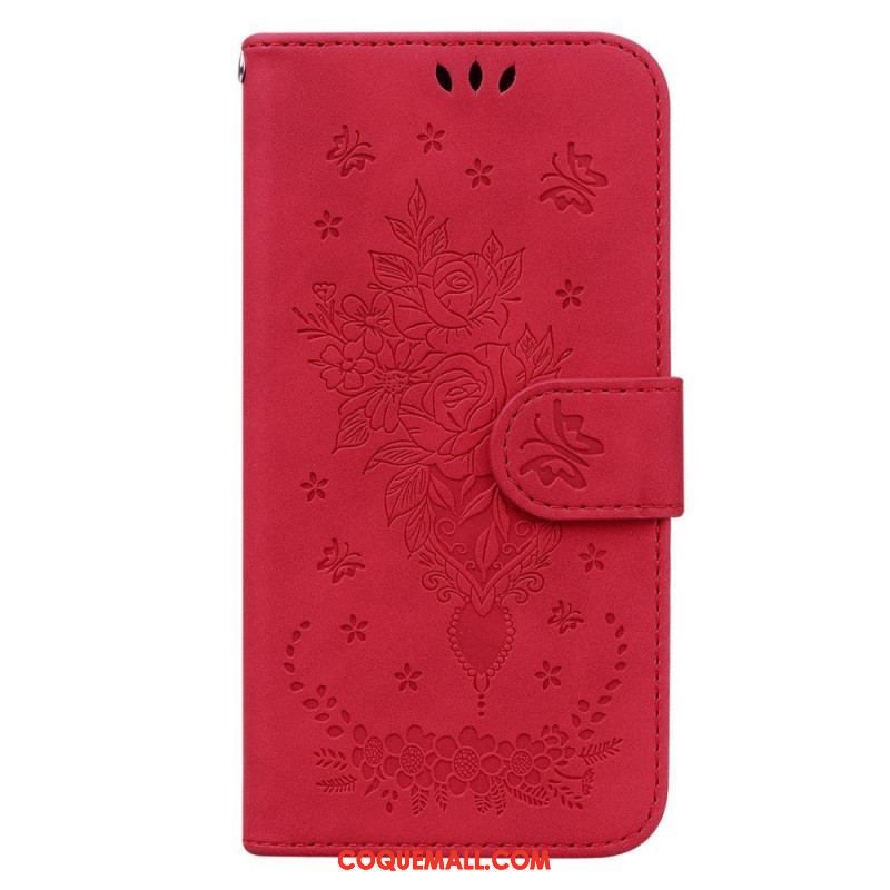 Housse Xiaomi Redmi Note 12/Poco X5 Roses et Papillons à Lanière