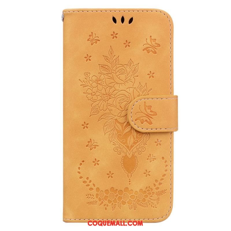 Housse Xiaomi Redmi Note 12/Poco X5 Roses et Papillons à Lanière